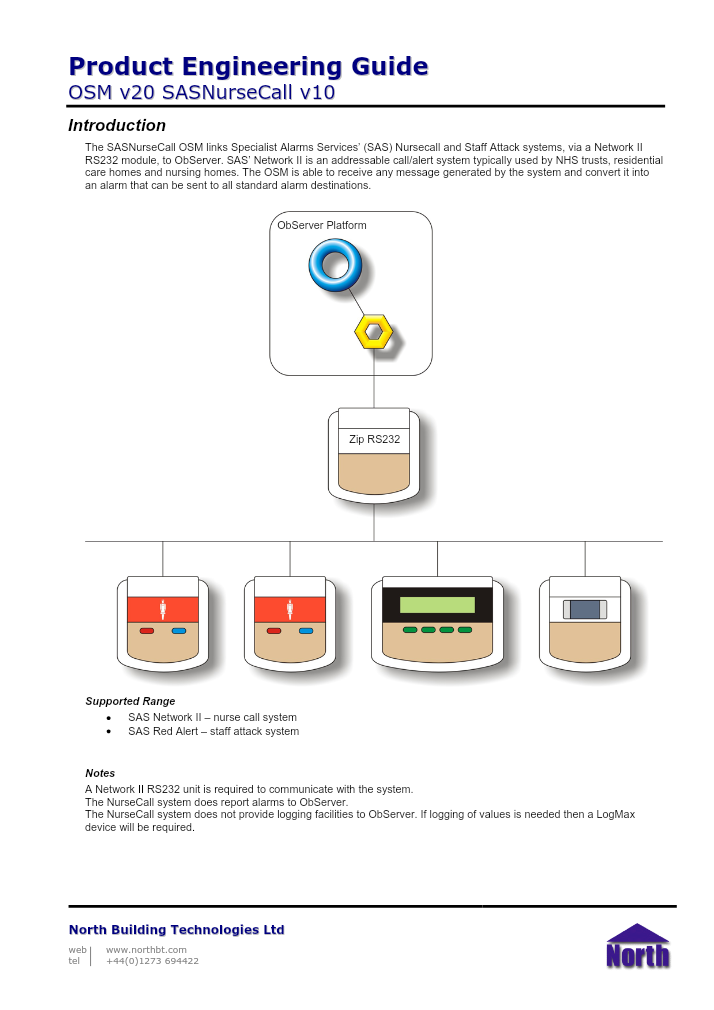 Preview thumbnail of page 1 of the SASNurseCall Engineering Guide PDF document.